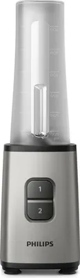 Produktbild von Philips HR2600/80 Mini-Standmixer (350 W, 28.000 Umdr. /Min., 0.7 L Fassungsvermögen, Trinkflasche, spülmaschinenfest) silber
