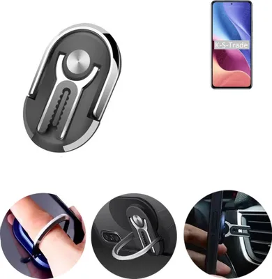 Produktbild von K-S-Trade 3in1 Smartphone-Ring Handy-Ring kompatibel mit Xiaomi Redmi K40 Pro Fingerhalterung  Handyring Tischständer Lüftungsgitter-Halterung Tisch