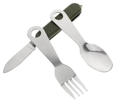 Produktbild von Zusammenklappbares Edelstahl Besteckset mit Messer, Gabel und Löffel, rutschfester Griff, kompakt für Camping, Picknick und Reisen