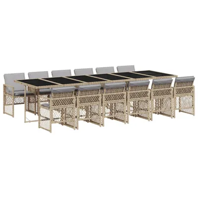 Produktbild von 13-tlg. Garten-Essgruppe mit Kissen Beige Poly Rattan