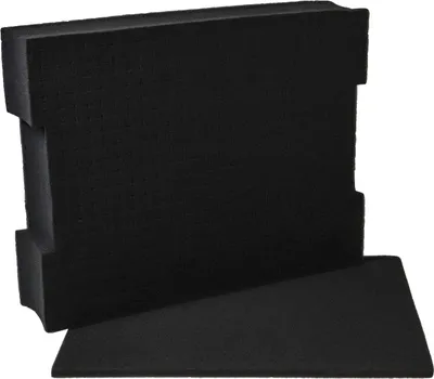 A black foam insert and a black base plate are shown against a white background.