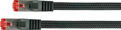 Produktbild von Cat 6 Patchkabel 15m S/FTP, Nylongeflecht, Rastnasenschutz, Schwarz