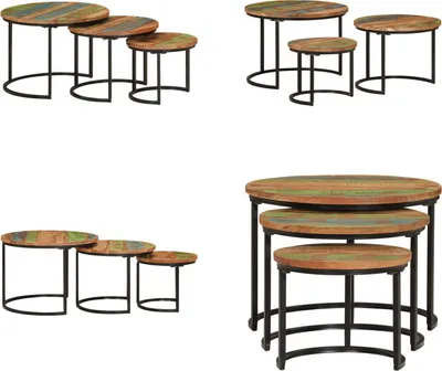 Produktbild von vidaXL Satztische 3 Stk. Recyceltes Massivholz - Satztisch - Satztische - Satztisch Set - Satztisch Modern
