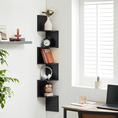 Produktbild von Wandregal Bücherregal - 5 Ebenen - Schwebendes Design - Wandmontage - Für Bücher und Pflanzen - Schwarz
