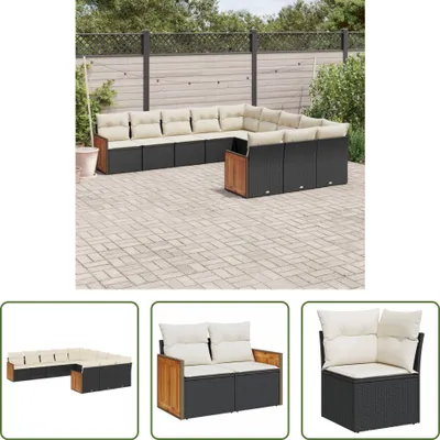 Produktbild von The Living Store 11-tlg. Garten-Sofagarnitur mit Kissen Schwarz Poly Rattan