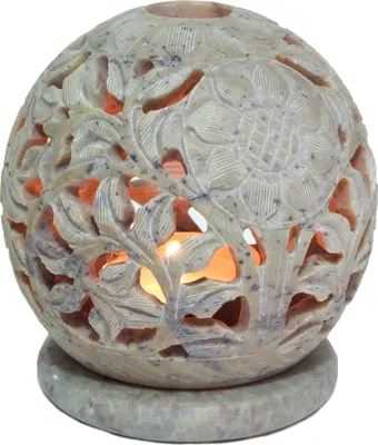 Produktbild von Indisches Duft Potpourri Behälter aus Speckstein, Teelicht - Kugel Blüten, Creme-weiß, 8,5*8*8 cm, Duftlampen & Öllampen