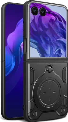 Produktbild von Handyhülle für Motorola Razr 50 Ultra Dual-Layer Stoßfest Rüstung Hülle mit Kreisförmig Ring Ständer Schwarz