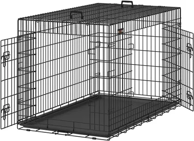 Obrázek produktu pro Klec pro psy – přepravní box – bezpečná přeprava – dvojité dveře – 136 x 79 x 87 cm – černá barva