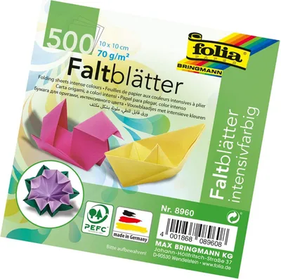 Zdjęcie produktu dla Folia 8960 Faltblätter 10 x 10 cm - 10 Farben sortiert, 500 Blatt, 70g/qm