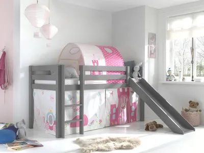 Produktbild von Vipack Spielbett Pino inkl. Rutsche mit Textilset Vorhang und Tunnel "Princes"
