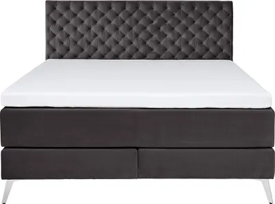 Produktbild von KAWOLA Bett SINDAR Boxspringbett Stoff anthrazit Fuß silber ohne Topper 160x200cm
