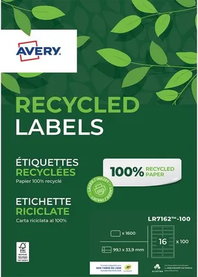 Image de Avery - Étiquette LR7162-100 99,1 x 33,9 mm recyclée blanche 1600 étiquettes | 5 pièces