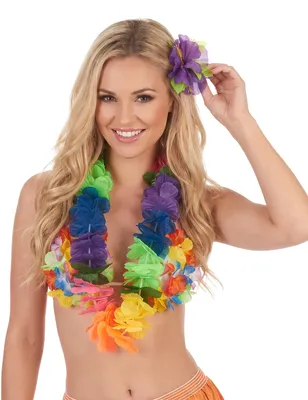 Productafbeelding van Hawaii bloemenkrans ketting, kostuumaccessoire, kleurrijk - one size, AI-gegenereerde afbeelding