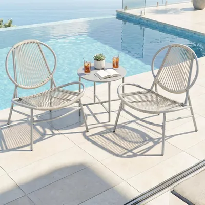 Produktbild von SONGMICS Balkonmöbel 3er Set, Gartenmöbel-Set mit Tisch und 2 Stühlen, PE-Polyrattan, grau