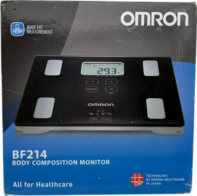 Produktbild von Omron BF214 HBF-214 Elektronische Personenwaage, max. 150 kg Tragkraft, LCD-Infodisplay, Körperfettanalyse, Körpermuskelanalyse, Speicherfunktion, automatische Personenerkennung