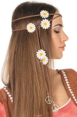 Produktbild von 60's Peace Hippie Haarband mit Blumen