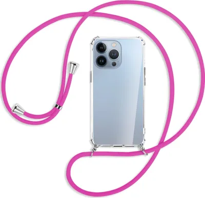Produktbild von Handykette Backcover-Schutzhülle mit Band (Metall silberfarben) für Apple iPhone 13 Pro Max - hot pink