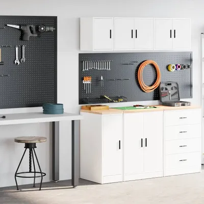 Produktbild von Langlebige Garagenschränke 2 Stk. Weiß Holzwerkstoff Büroschränke Möbel668000