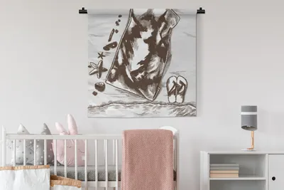 Produktbild von MuchoWow® Wandteppich Wandbehang Strand - Handtuch - Hausschuhe 90x90 cm Tapisserie Dekoration Wandtuch - Wandaufhänger