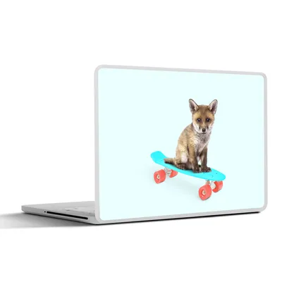 Produktbild von MuchoWow® Laptop Aufkleber Sticker Cover Fuchs - Tiere - Skateboard - Blau 32.5x23.5 cm - Sticker für Laptop - Selbstklebend