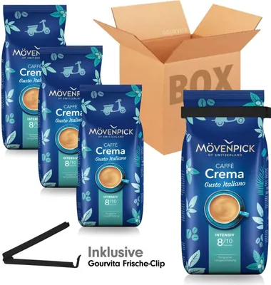 Produktbild von SPARBOX Mövenpick Crema Intensa Gusto Italiano + gratis Gourvita  Frische-Clip, 4x1000g Bohnen