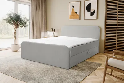 Image de VENASI LAMBI Lit Boxspring 140x200 avec 2 sommiers H2/H3 Matelas GRIS Tissu Bouclé