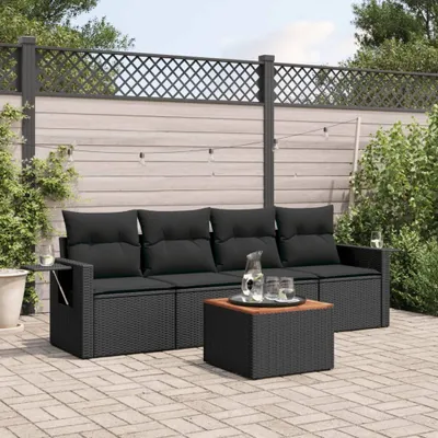 Produktbild von Design 5-tlg. Garten-Sofagarnitur mit Kissen Schwarz Poly Rattan, Gartenmöbel-Sets 2024 Neu