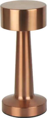 A rose gold LED table lamp.