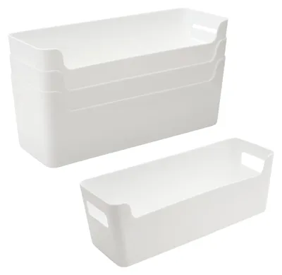 4er-Set Aufbewahrungsboxen, Kunststoff, Weiß, 20x9,5x9 cm