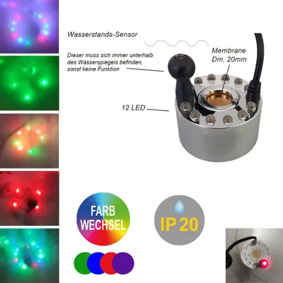 Produktbild von LED Vernebler mit Trafo 24V Luftbefeuchter 12 LED farbwechselnd + Netzteil
