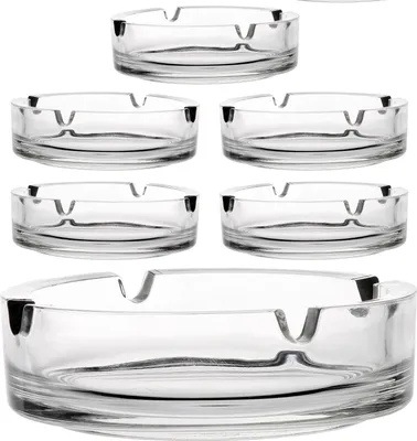 Produktbild von PLATINUX Aschenbecher aus Glas Set 6 teilig mit Zigarettenhalter Glasklar Ascher Zigarettenaschenbecher Gastro stapelbar