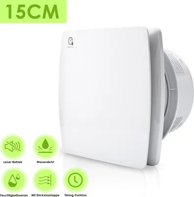 Immagine prodotto di Jiubiaz Ventilatore da bagno 150 mm Ventilatore Timer CE Sensore di umidità Ventilatore a tubo Con deflettore di riflusso