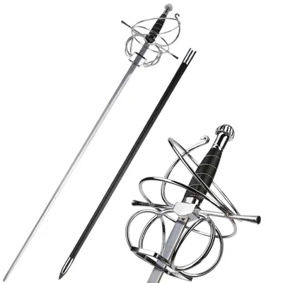 Immagine prodotto di Rapiera decorativa storica da 116 cm con fodero | Stile rinascimentale: salotto, ufficio, sala giochi, decorazione da collezione JT6007BK