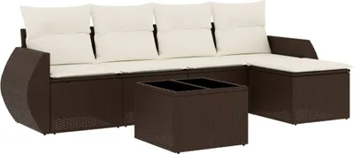 Produktbild von 6-tlg. Garten-Sofagarnitur mit Kissen Braun Poly Rattan