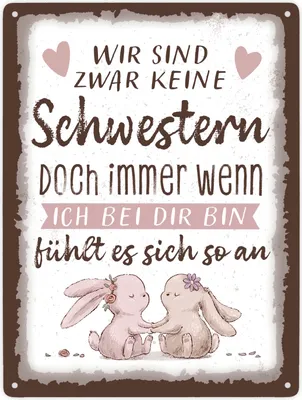 Produktbild von Hasen Metallschild XXL in 28x38 cm mit Spruch Wie Schwestern Gefühl echter