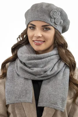 Obrázek produktu pro Vivisence dámský baret elegantní zimní čepice a šála sada teplé pokrývky hlavy a nákrčníku na zimu a podzim teplé tlusté, zimní sada pro ženy, vyrobeno v EU, světle šedá, jedna velikost pro všechny