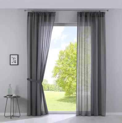 2er-Set Halbvoile-Vorhänge, 254x135 cm, Grau, transparent