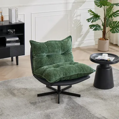 Produktbild von Drehbarer Relaxsessel, 3-fach verstellbare Rueckenlehne, Metallgestell, Dunkelgruen