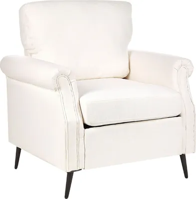 Produktbild von BELIANI Sessel Weiß Stoff mit Schwarzen Metallbeinen Armlehnen Retro-Design Wohnzimmer Schlafzimmer Flur Diele Ausstattung Sitzmöbel