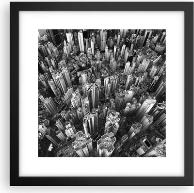 Produktbild von Gerahmtes Poster - Schwarzer Rahmen - Wolkenkratzer mit Berge - 30x30 cm - Wand Bild - Wanddeko - Wandbilder - Kunstposter - Wandposter - Bilderrahmen - Bilder - Kunstdruck - P2BAC30x30-4453