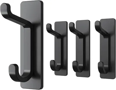 Produktbild von Selbstklebender Wandhaken, Badezimmer-Handtuchhalter, Küchenhandtuchhaken, Klebe-Garderobenhaken, schwarz, 4 Stück