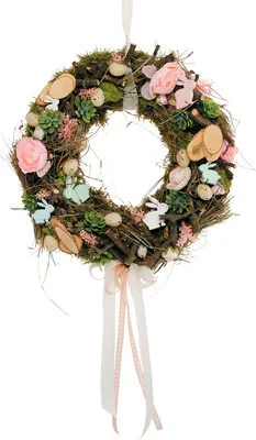 Produktbild von Türkranz Ø 34 cm mit Ranunkeln creme-rosa, Hasen