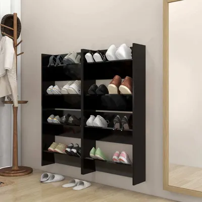 Immagine prodotto di The Living Store Scarpiere a muro 4 pezzi nero 60x18x60 cm in legno
