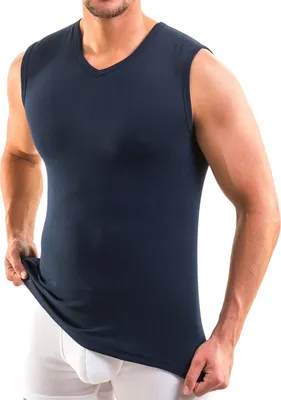 Produktbild von HERMKO 3050 Herren Muskelshirt V-Neck  aus 100% Baumwolle Atlethic Vest Unterhemd, Größe:D 6 = EU L, Farbe:marine