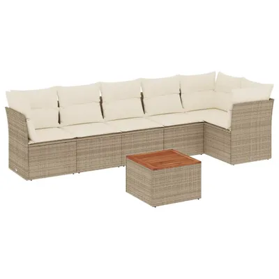 Produktbild von vidaXL 7-tlg. Garten-Sofagarnitur mit Kissen Beige Poly Rattan