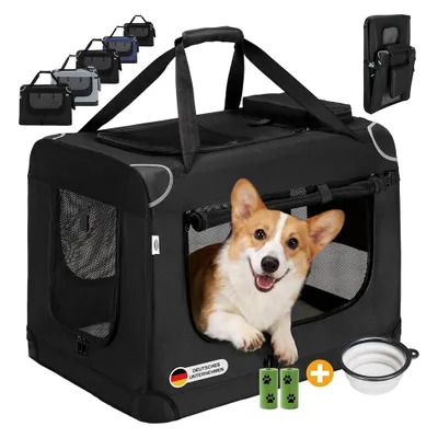 Produktbild von Faltbare Hundebox M 60x44x42cm, Robuste Transportbox Auto für Hund & Katze, Atmungsaktiv Wasserdicht Schwarz