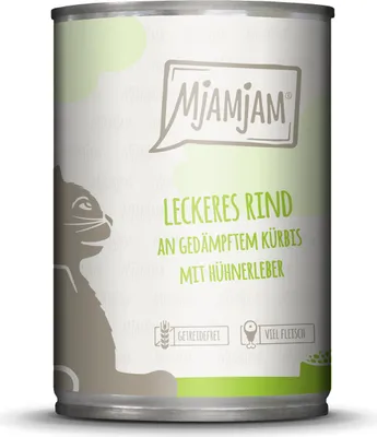 Produktbild von MjAMjAM leckeres Rind an gedämpftem Kürbis, Adult, jede Rasse, Rind, Kürbis, 400 g, Getreidefrei
