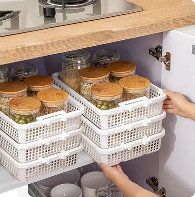 Produktbild von 6 Stück Küchenschrank Aufbewahrungskorb,Stapelbare Kücheschrank Aufbewahrungskörbe,Schrank/Badezimmer/Vorratskammer Kleine Gegenstände Speicherorganisator