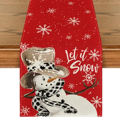 Produktbild von Weihnachtstischläufer Dekorativ Schneemann Rot 40 x 140 cm