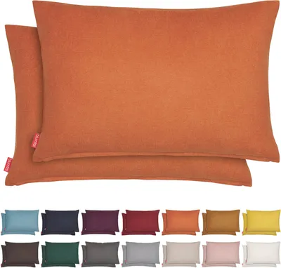 Produktbild von Blumtal 2er Set Kissenbezug 40x60 cm Chenille - Kuscheliges Sofakissen mit verstecktem Reißverschluss,  , weiches Dekokissen, Gold Flame - Orange